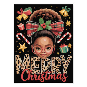African American Christmas Messy Bun Black Mum  Photo Print