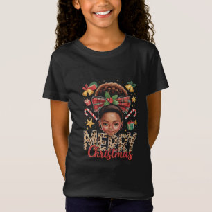 African American Christmas Messy Bun Black Mum  T-Shirt