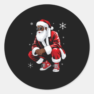 African American Christmas Pajama Xmas Afro Santa  Classic Round Sticker