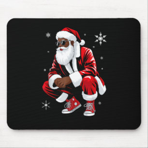 African American Christmas Pajama Xmas Afro Santa  Mouse Pad
