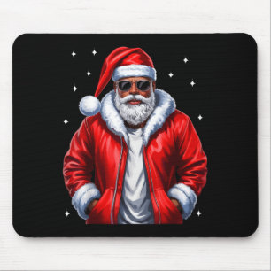 African American Christmas Pajama Xmas Afro Santa Mouse Pad
