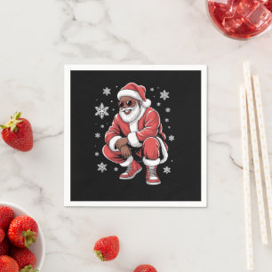 African American Christmas Pajama Xmas Afro Santa Napkin