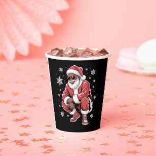 African American Christmas Pajama Xmas Afro Santa  Paper Cups