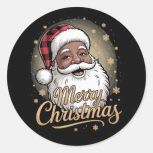 African American Christmas Pajamas Santa Claus Classic Round Sticker