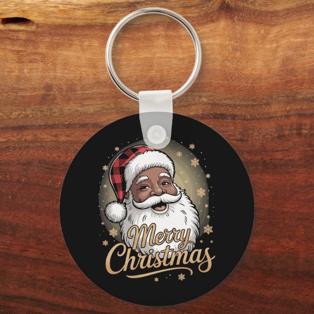 African American Christmas Pyjamas Santa Claus  Key Ring (Front)
