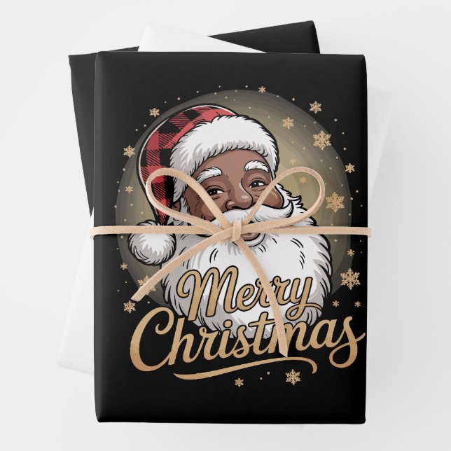 African American Christmas Pyjamas Santa Claus  Wrapping Paper Sheet (In situ)
