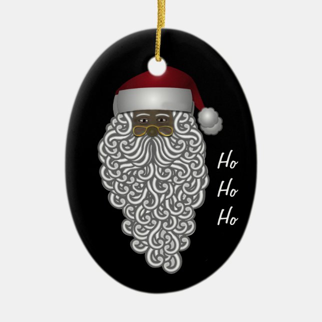 African American Christmas Santa Claus Custom Ceramic Tree Decoration (Front)