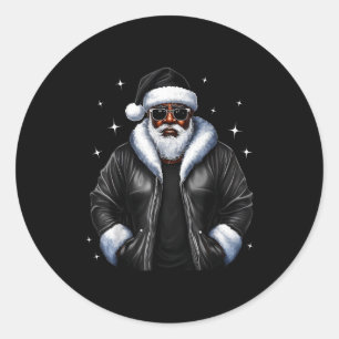 African American Christmas Xmas Afro Santa Claus  Classic Round Sticker
