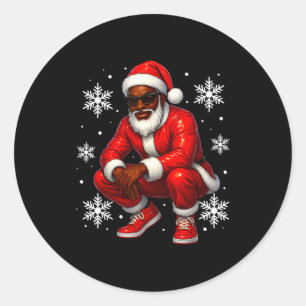 African American Cool Santa Claus Christmas Pajama Classic Round Sticker