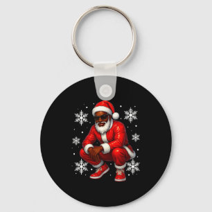 African American Cool Santa Claus Christmas Pajama Key Ring