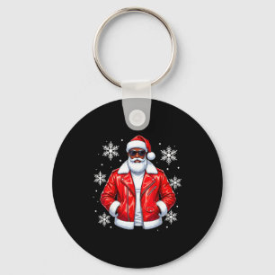 African American Cool Santa Claus Christmas Pajama Key Ring