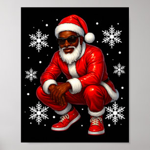 African American Cool Santa Claus Christmas Pajama Poster