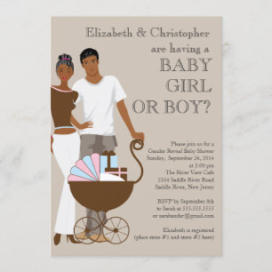 African American Couple Gender Reveal Baby Shower Invitation