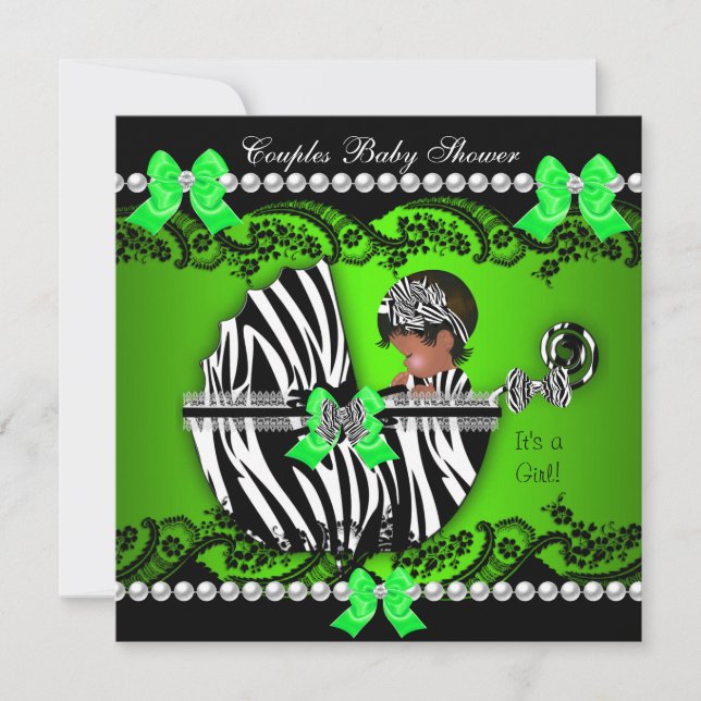 African American Couples Baby Shower Girl Zebra Invitation (Front)