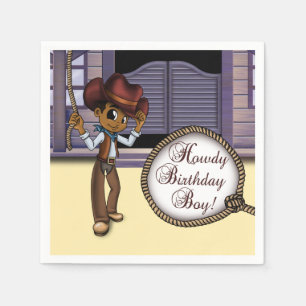 African American Cowboy Birthday Napkin