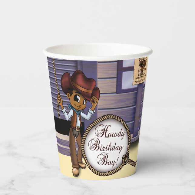 African American Cowboy Birthday Paper Cups (Back)
