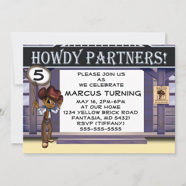 African American Cowboy Birthday Party Invitation (Front)