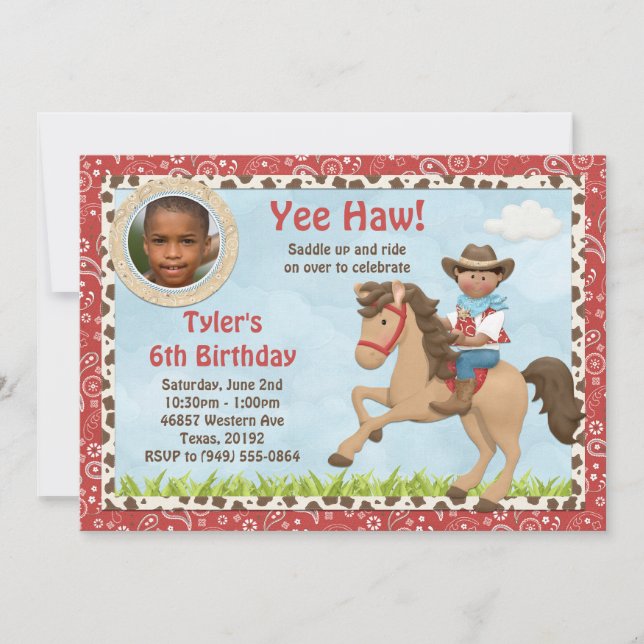 African American Cowboy Horse Kids Birthday Party Invitation (Front)