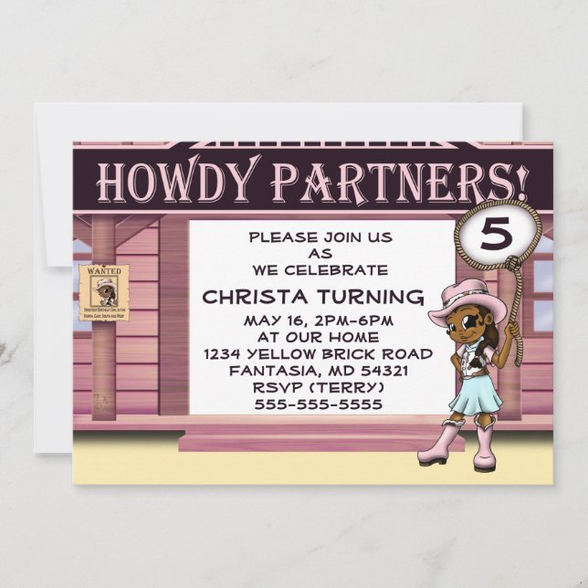 African American Cowgirl Birthday Party Invitation (Front)