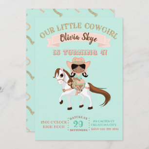 African American Cowgirl on Horse Girls Birthday Invitation
