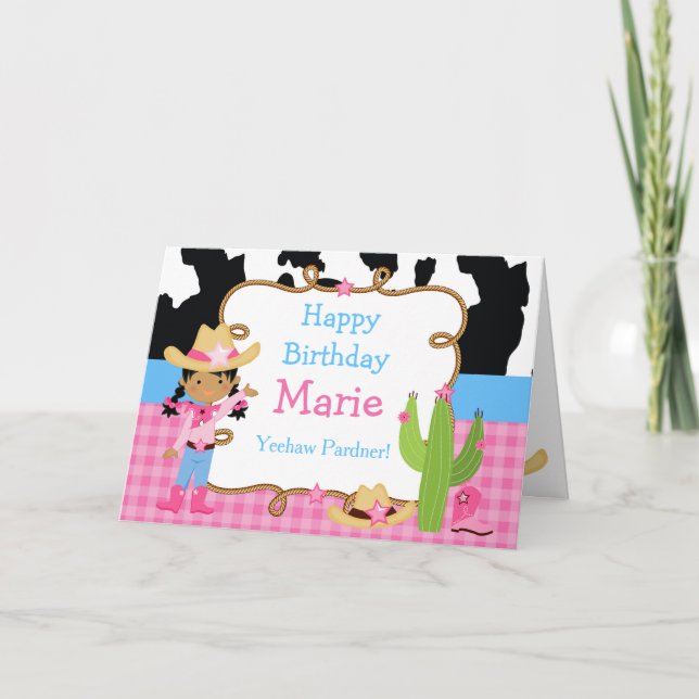 African American Cowgirl Western Birthday Party Card (Front)