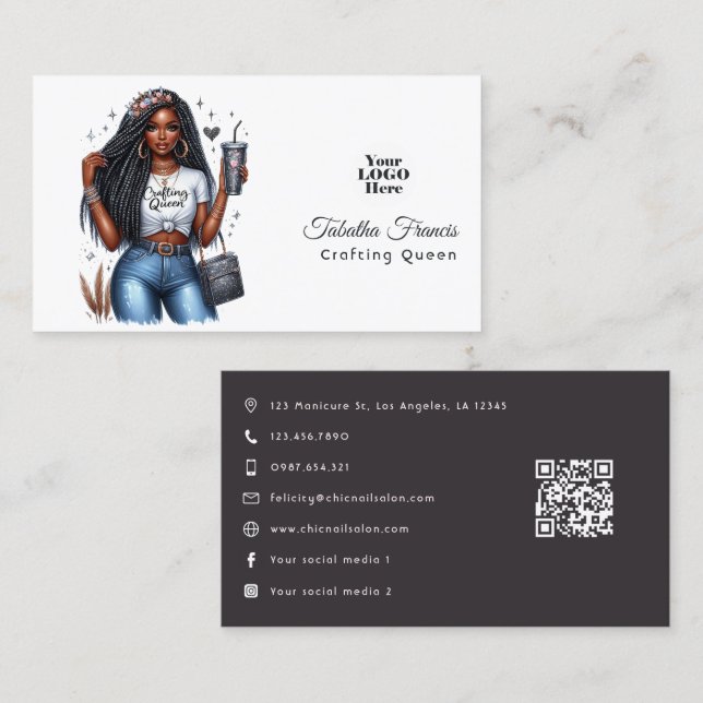 African American Crafting Queen Empowerment Design Business Card (Front/Back)