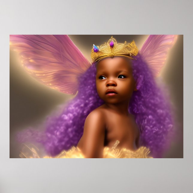 African American cute baby girl butterfly purple Poster (Front)