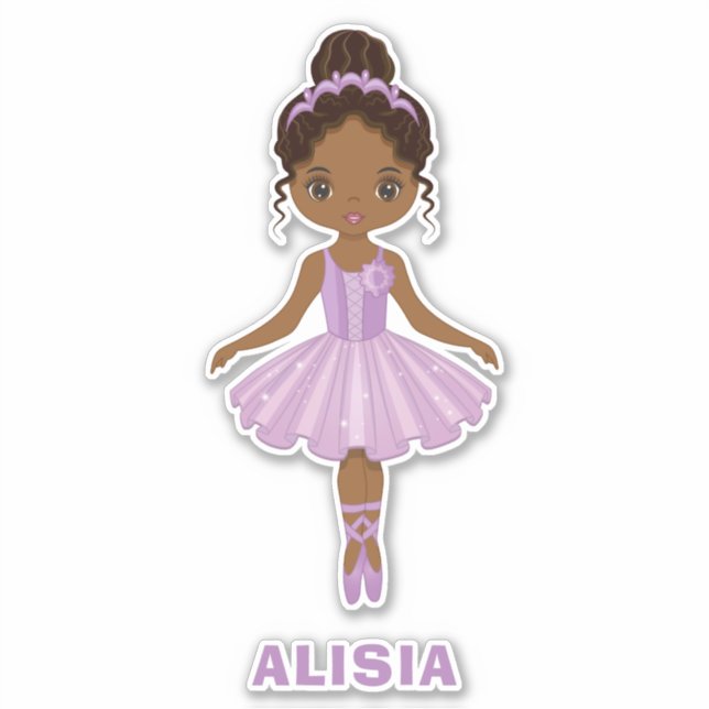 African American Cute Ballerina Girl Vinyl Sticker (Front)
