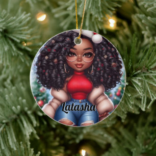 African American Cute Christmas woman Ceramic Tree Decoration