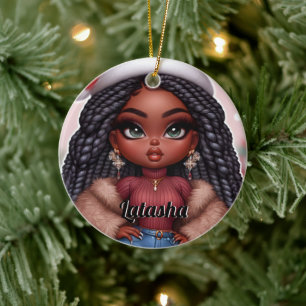African American Cute Christmas woman Ceramic Tree Decoration