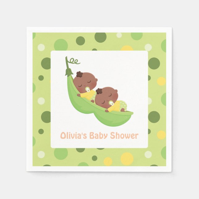 African American Cute Twins Baby Shower Napkins (Front)