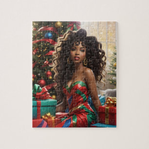 African American Diva Colorful Festive Christmas  Jigsaw Puzzle