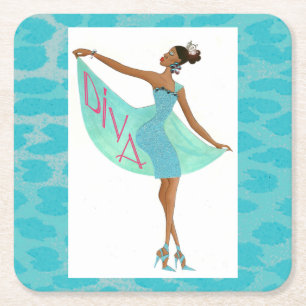 “African+American+Diva” Square Paper Coaster