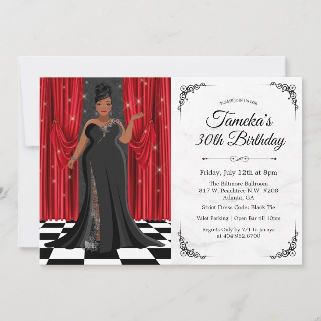 African American Elegant Gown Birthday Invitation (Front)