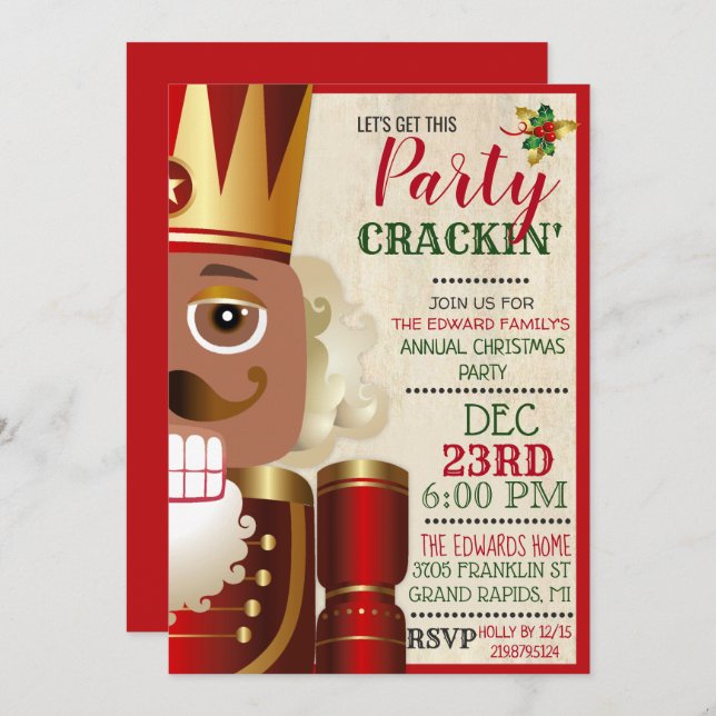African American Ethnic Nutcracker Holiday Invitation (Front/Back)