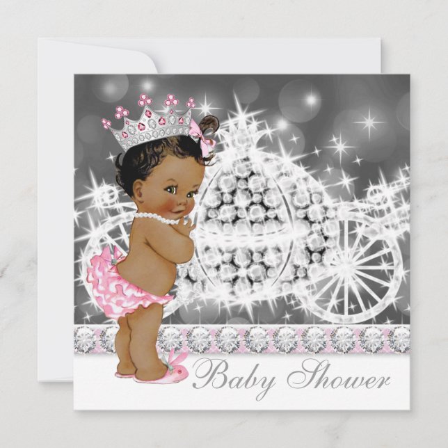 African American Ethnic Princess Girl Baby Shower Invitation (Front)