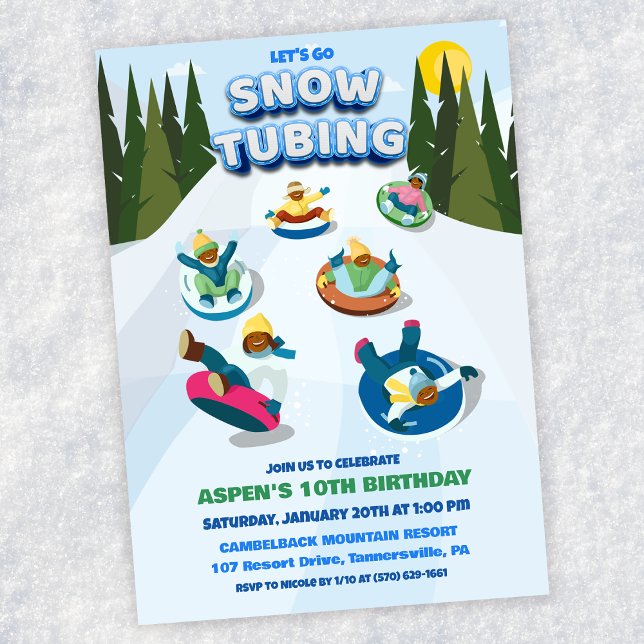 African American Ethnic Snow Tubing Birthday  Invitation (Creator Uploaded)