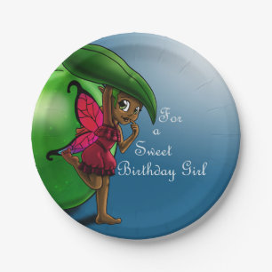 African American Fairy and Apple Birthday Paper Plate