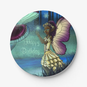 African American Fairy and Mushroom Birthday Paper Plate