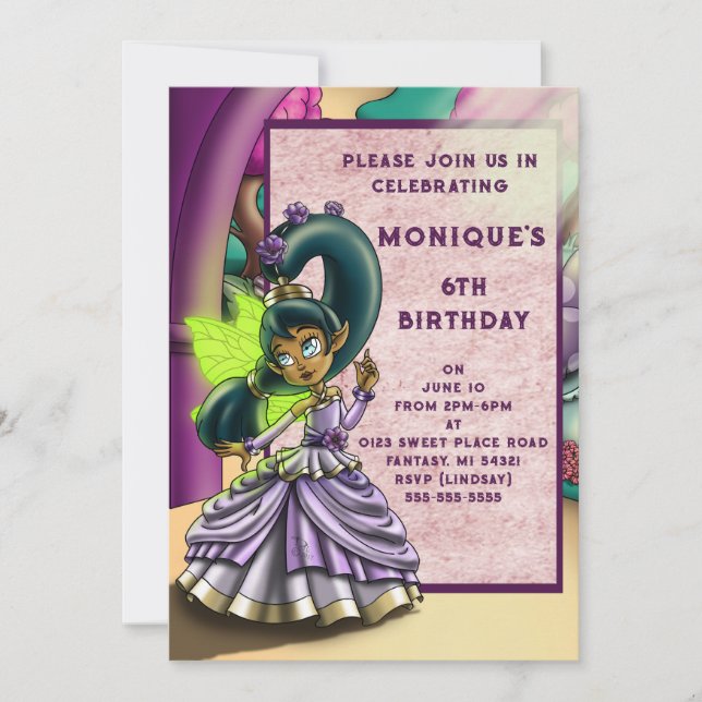 African American Fairy Birthday Party Invitation (Front)