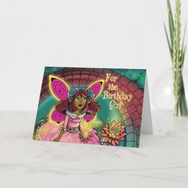 African American Fairy Blue Rose Birthday Card (Front)