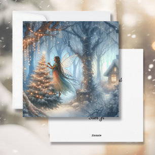 African-American Fairy Decorating Christmas Tree Holiday Card