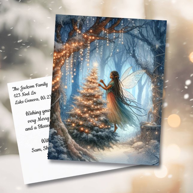 African-American Fairy Decorating Christmas Tree Postcard (Creator Uploaded)