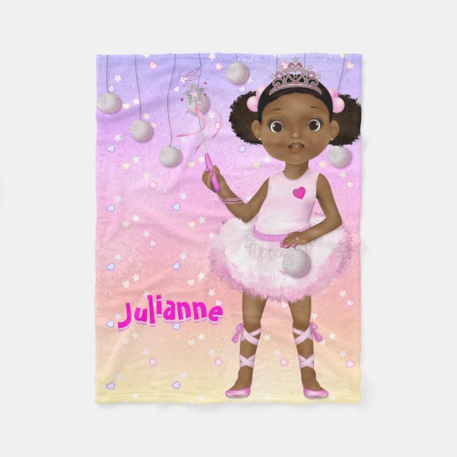 African American Fairy Princess Ballerina Fleece Blanket (Front)