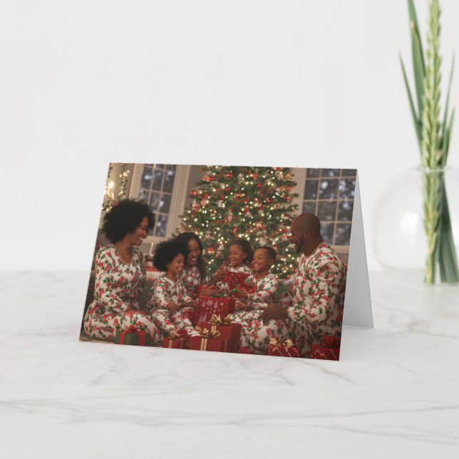 African American Family Christmas Morning Holiday Card (Front)
