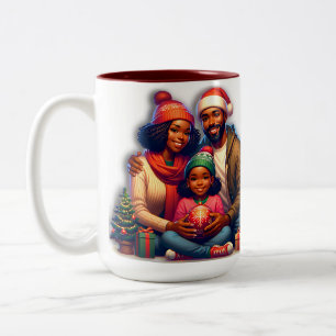 African-American Family Merry Christmas Two-Tone Coffee Mug