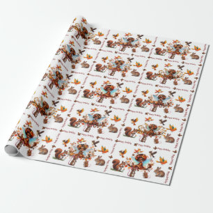African American Fantasy Woodland Animals Birthday Wrapping Paper