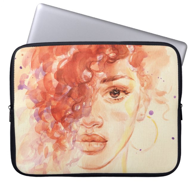 African American fashion, watercolor illustration. Laptop Sleeve (Front)