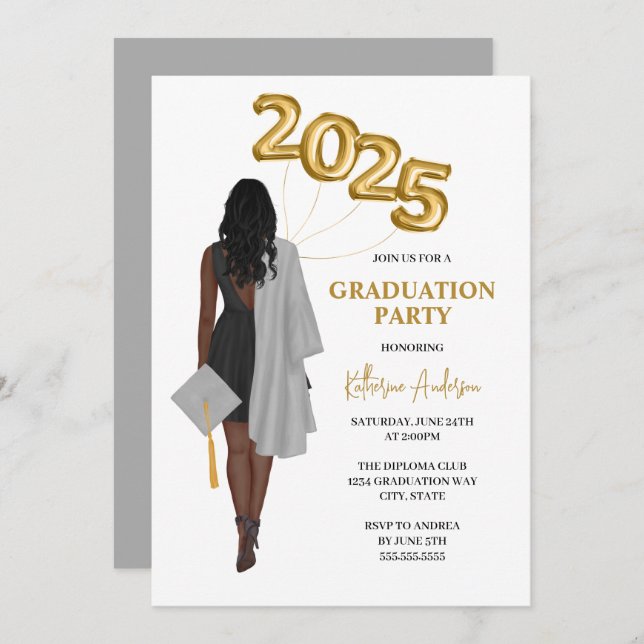 African American Female 2025Graduation Party Invitation (Front/Back)