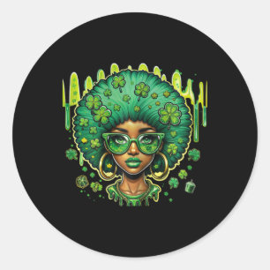 African American Female Leprechaun Black St Patric Classic Round Sticker